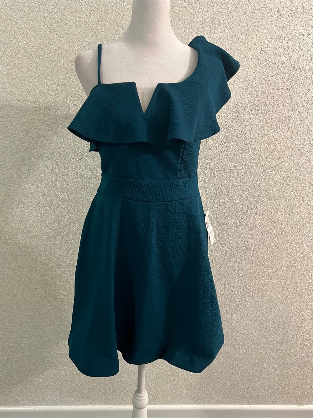 Teeze Me Teal One-Shoulder Ruffle Dress